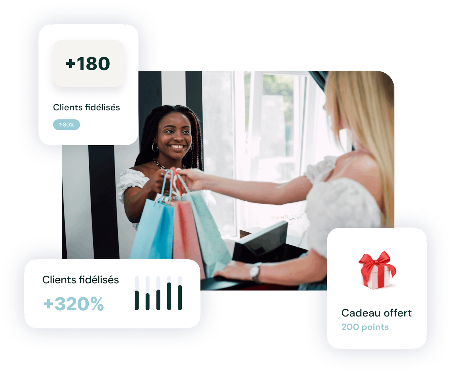 Commerçante qui offre des cadeaux de fidélité à une cliente