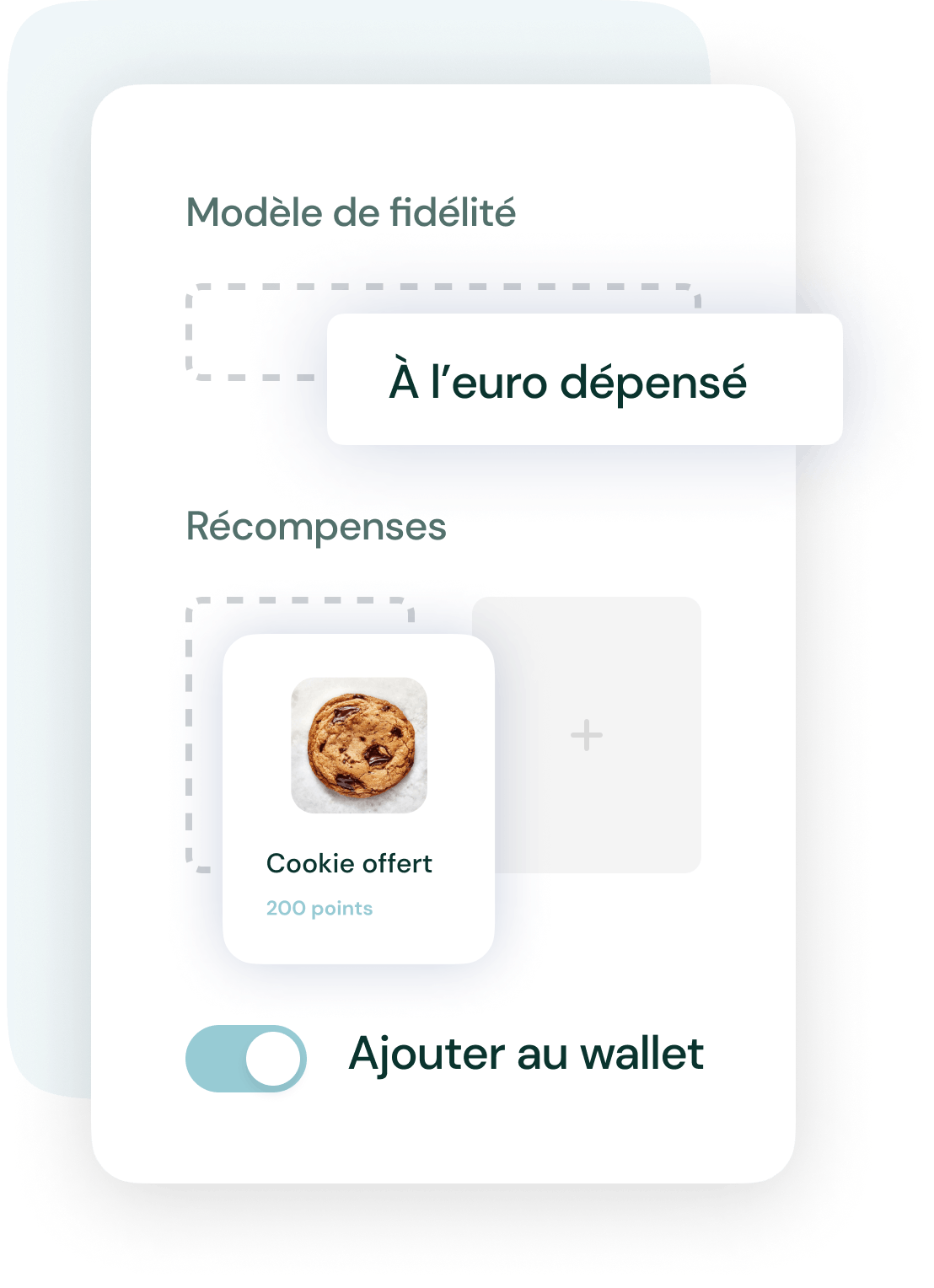 Screenshot d'un programme de fidélité digital modulable sur fond bleu