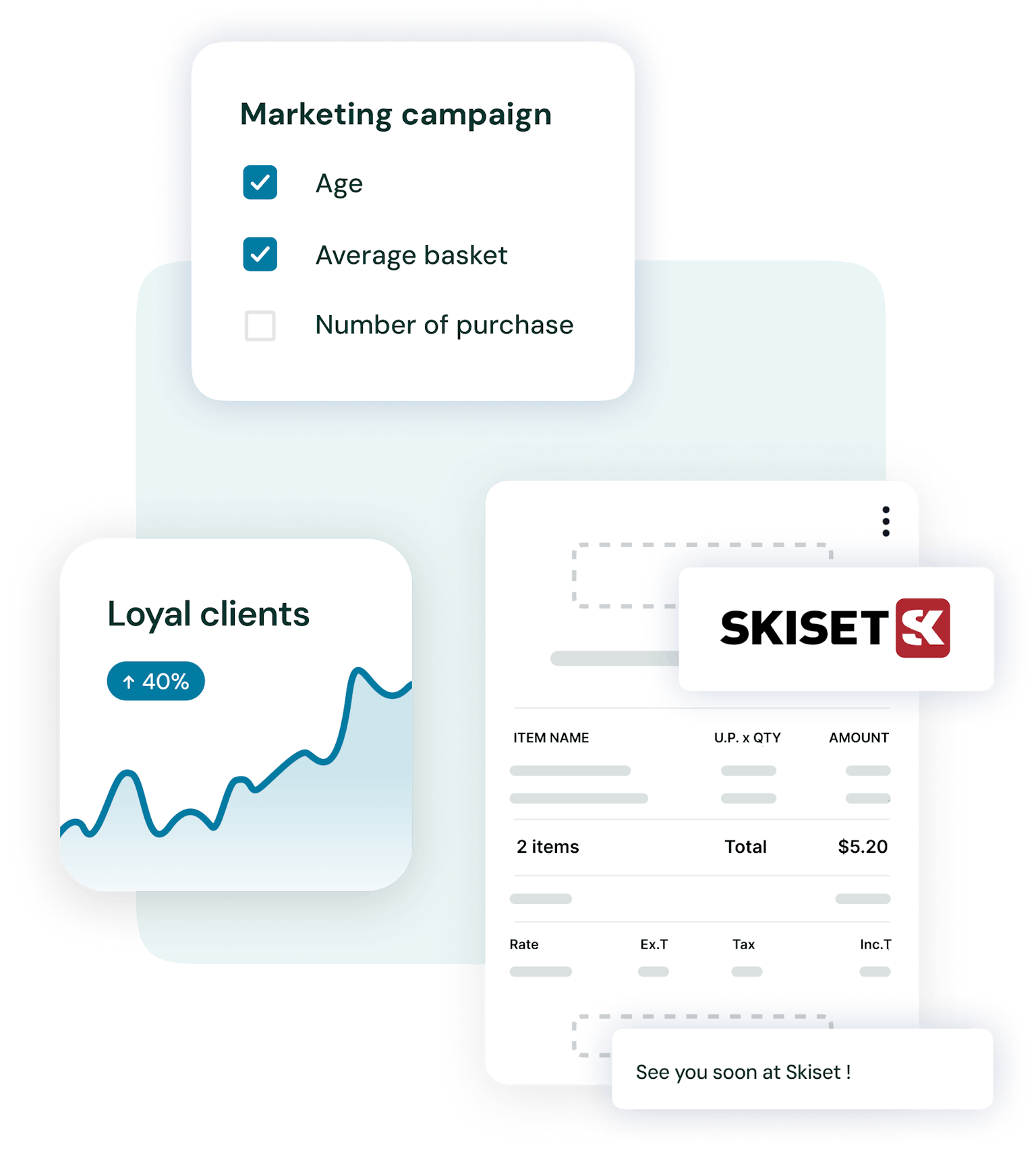 Dashboard illustration with Marketing and loyalty widgets