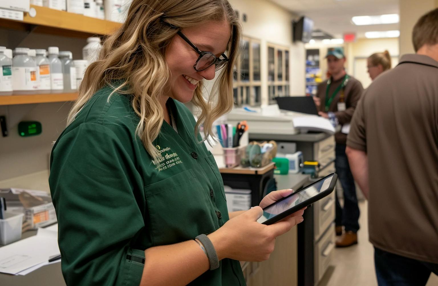 Commerçante qui embase un client