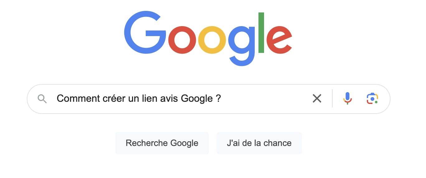 Page de recherche avec la question comment créer un lien avis Google ?