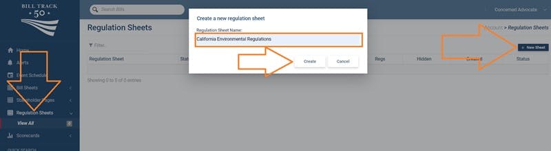 Creating a regulations sheet