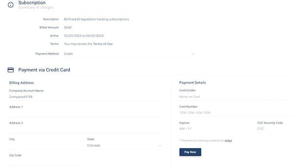 Screenshot of a checkout with Credit payment method