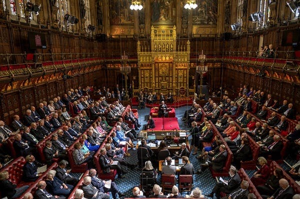 The House of Lords debates the Queen's speech in 2022. 