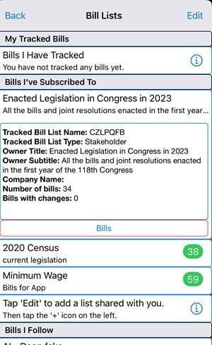 the mobile app bill list