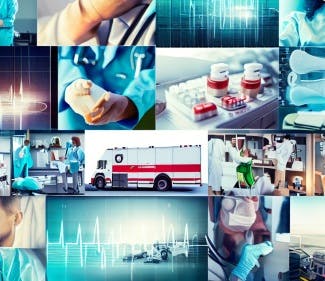 A montage of images connected with healthcare