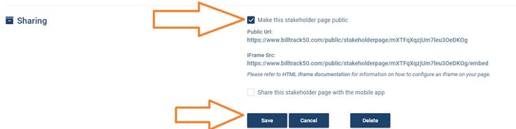 Click the box on the Manage tab of the stakeholder page.