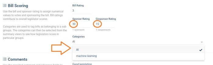 Scoring sponsors and categories