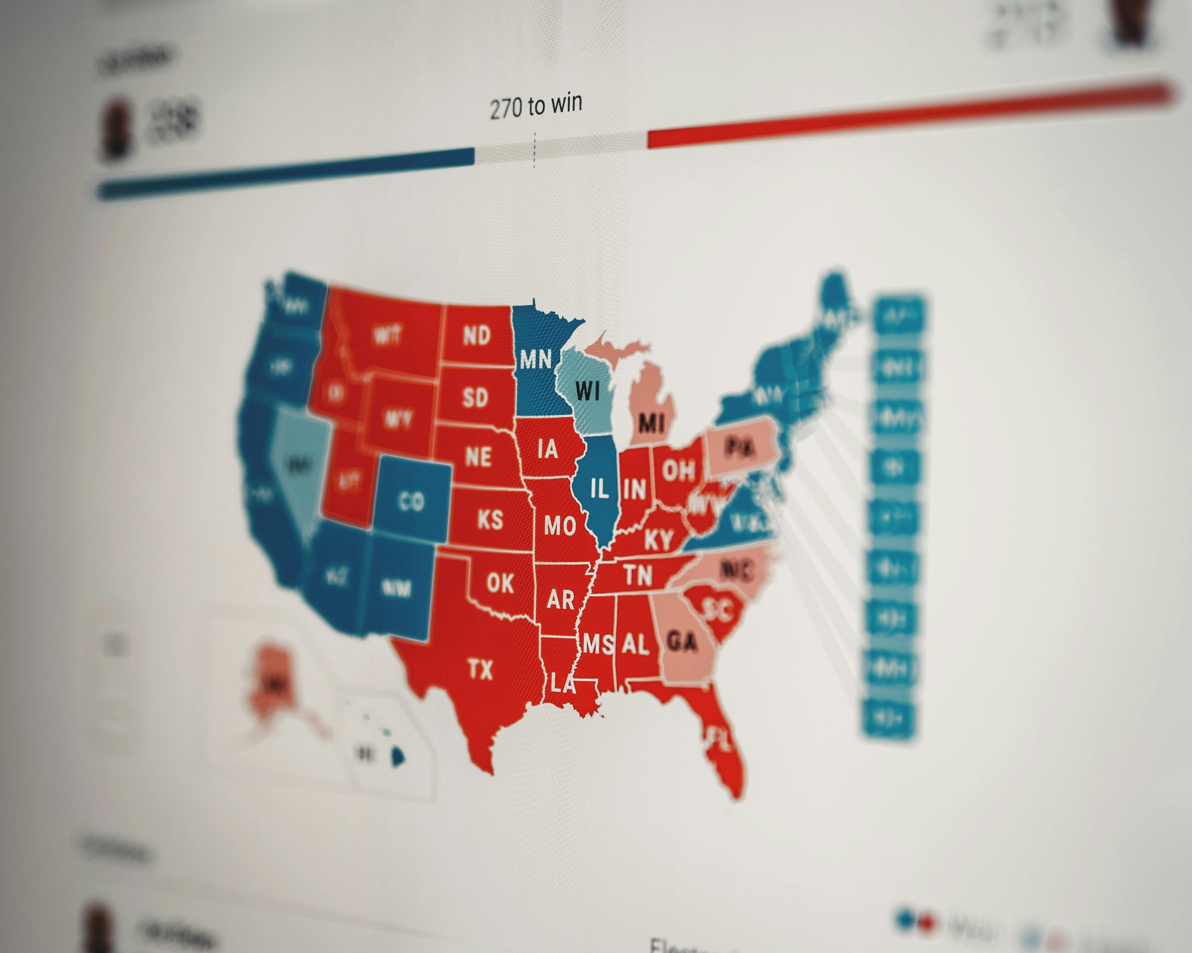 politically colored US map - Photo by Clay Banks on Unsplash