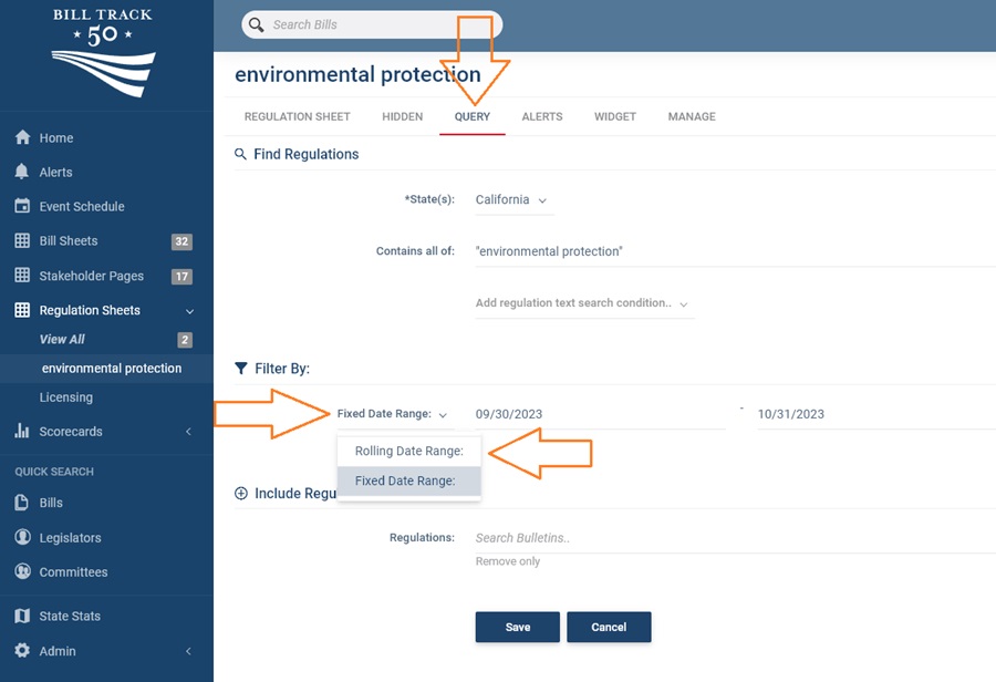 Date Range Options on Regulation Sheets