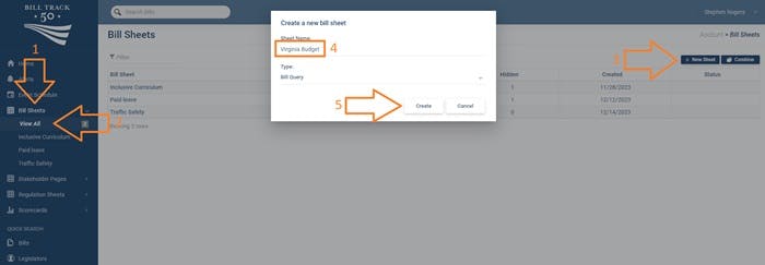 The steps to create a new bill sheet