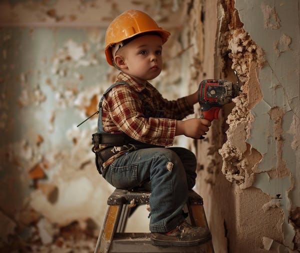 A child doing construction work