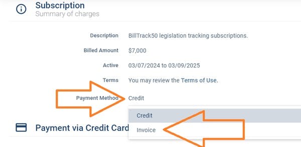 The invoice drop down