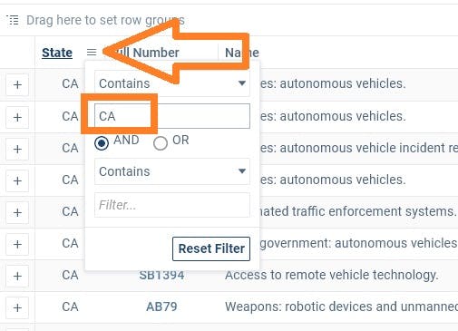 Filtering by state