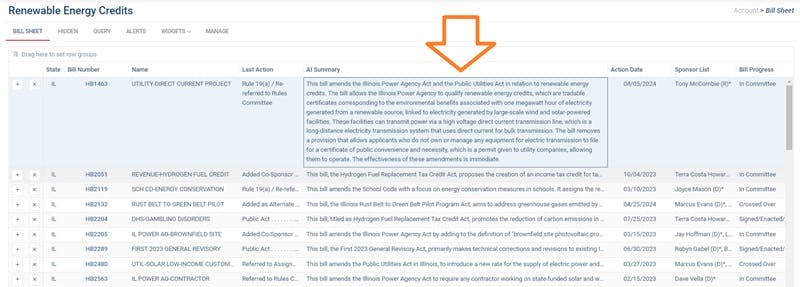 The AI summary column