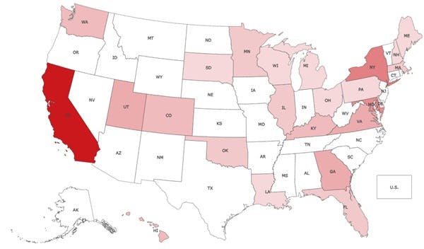 A map showing EV charging legislation