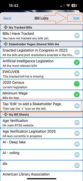 The bill lists page