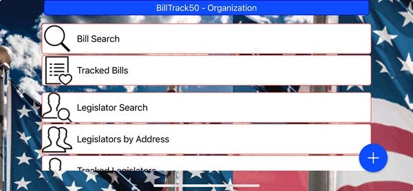 BillTrack50 app Home view