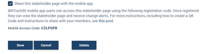 The check box to share the stakeholder page