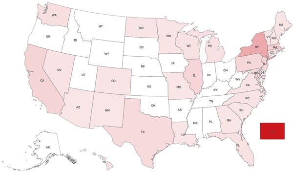 The distribution of AI bills across the US