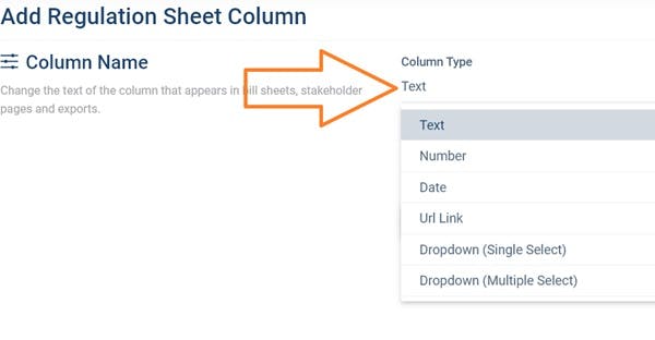 The drop down menu to choose data type