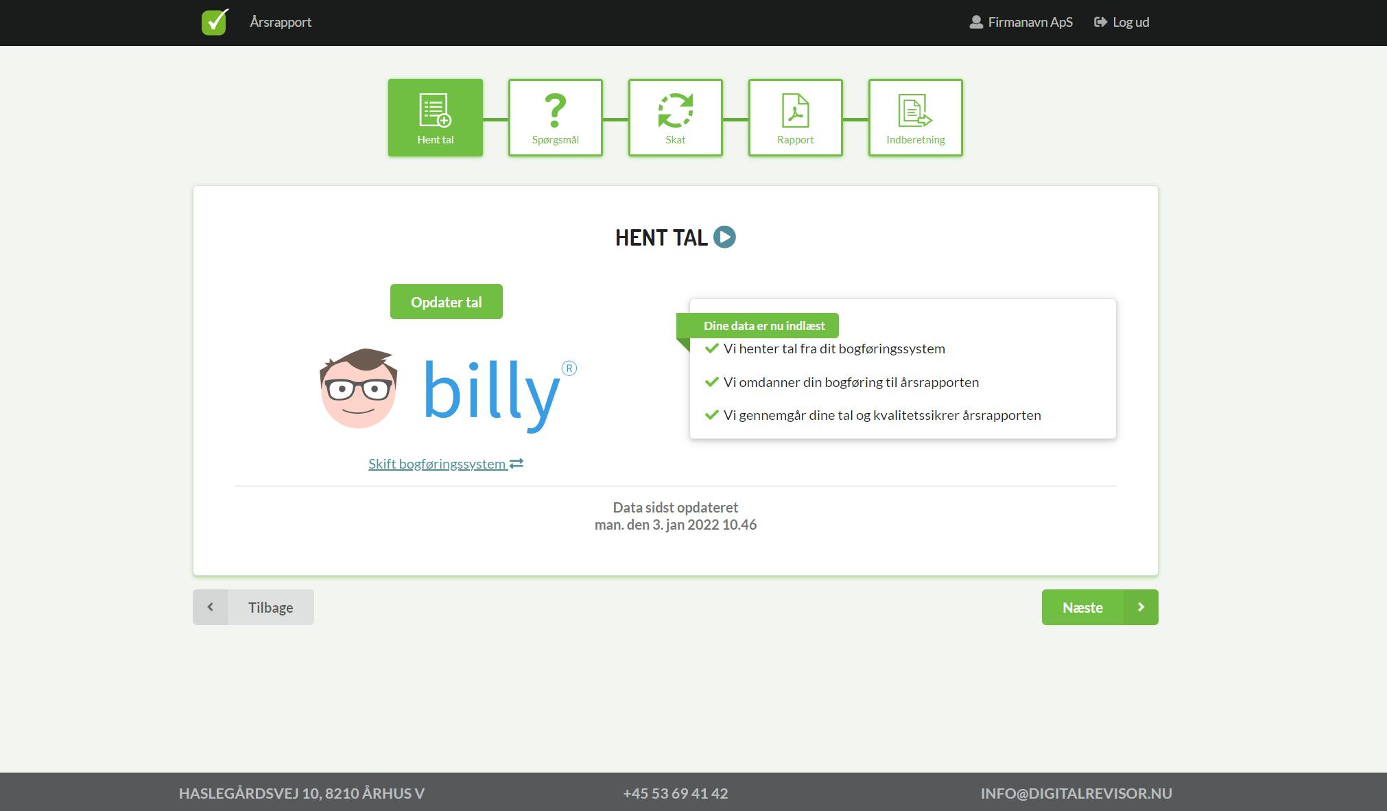 Indtast din API nøgle fra BIlly, så henter Digital Revisor automatisk dine data direkte fra Billy