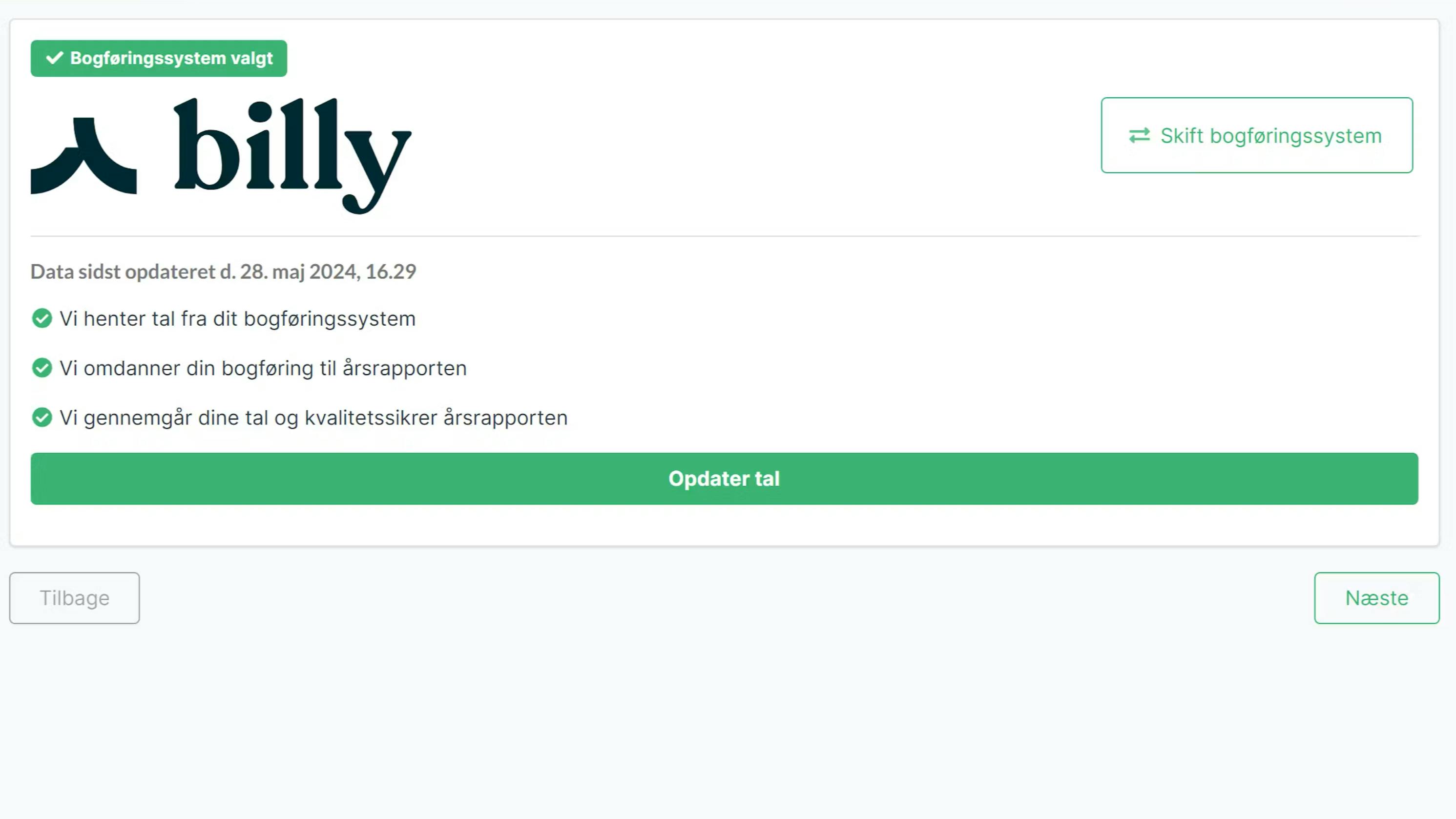 Indtast din API nøgle fra BIlly, så henter Digital Revisor automatisk dine data direkte fra Billy