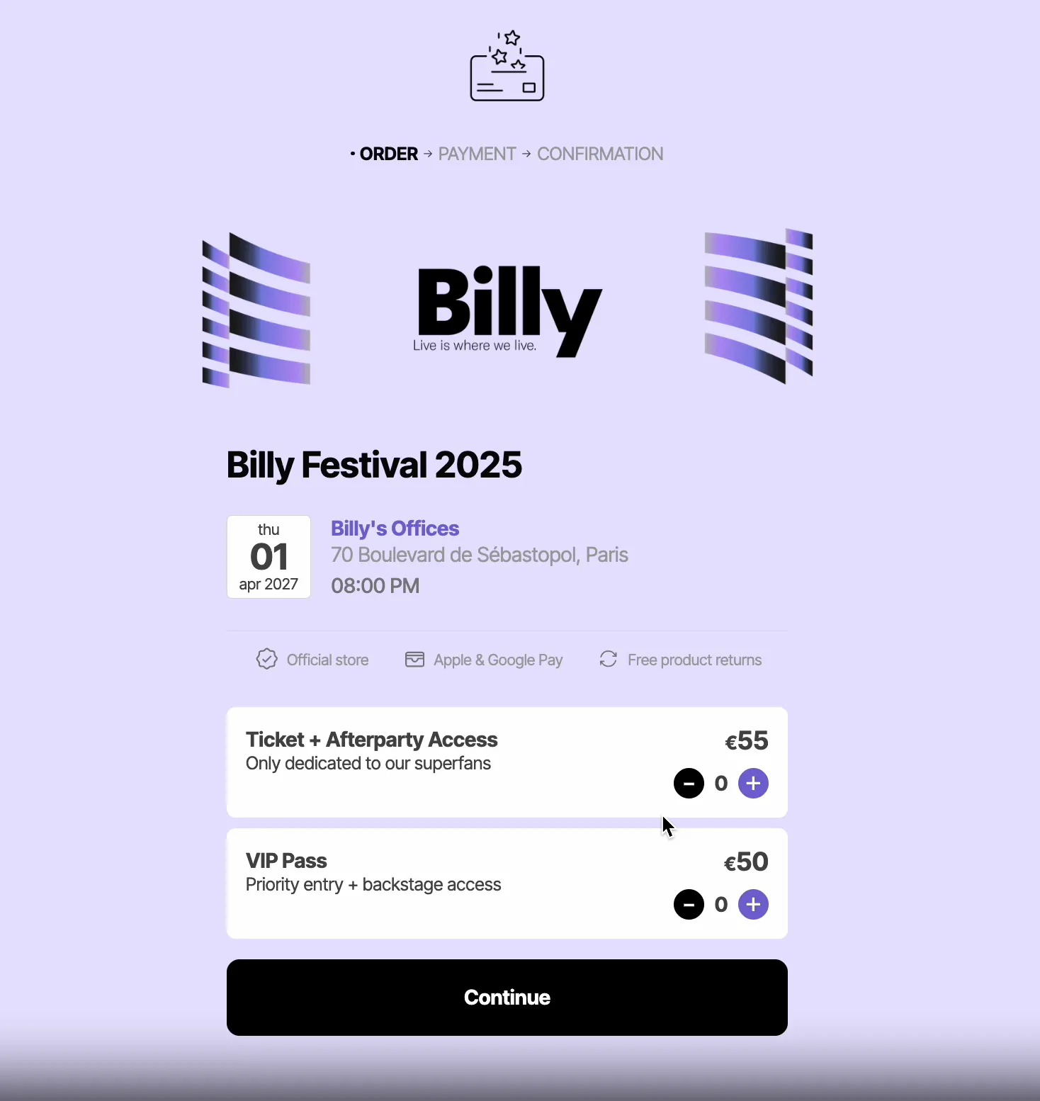 La billetterie Billy intégrée directement dans une page événement