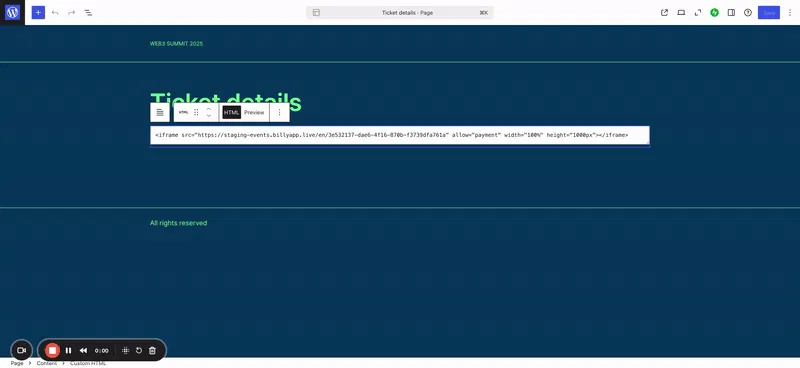Animation de l'intégration terminée du widget dans une page WordPress
