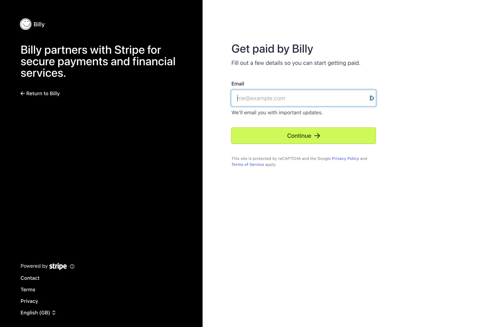 La liaison du compte Stripe depuis Billy Studio