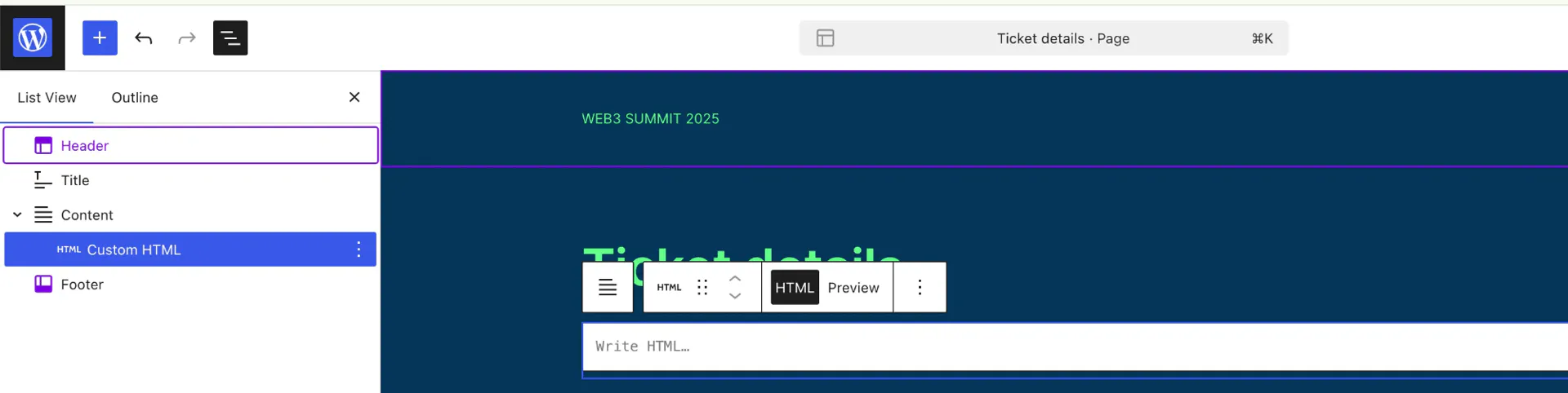 L'insertion de blocs WordPress avec le bloc Custom HTML