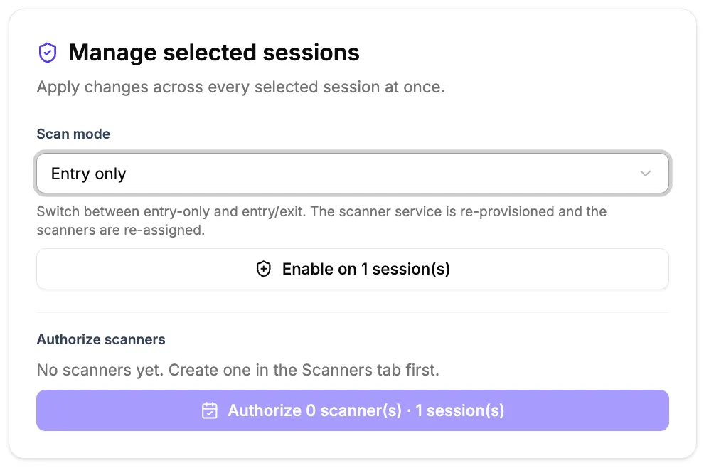 La fenêtre Change scan mode sur la page Access control d'un événement