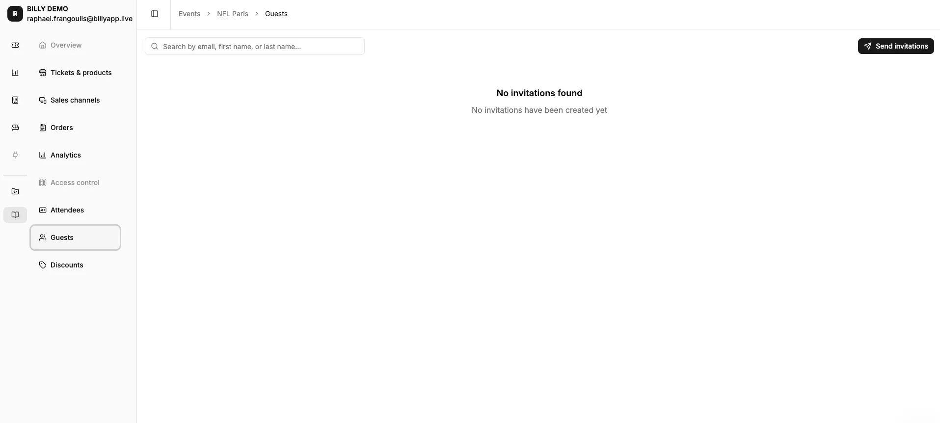 The Guests section in Billy Studio, with the Add Guest and Redeemable Invitations workflows
