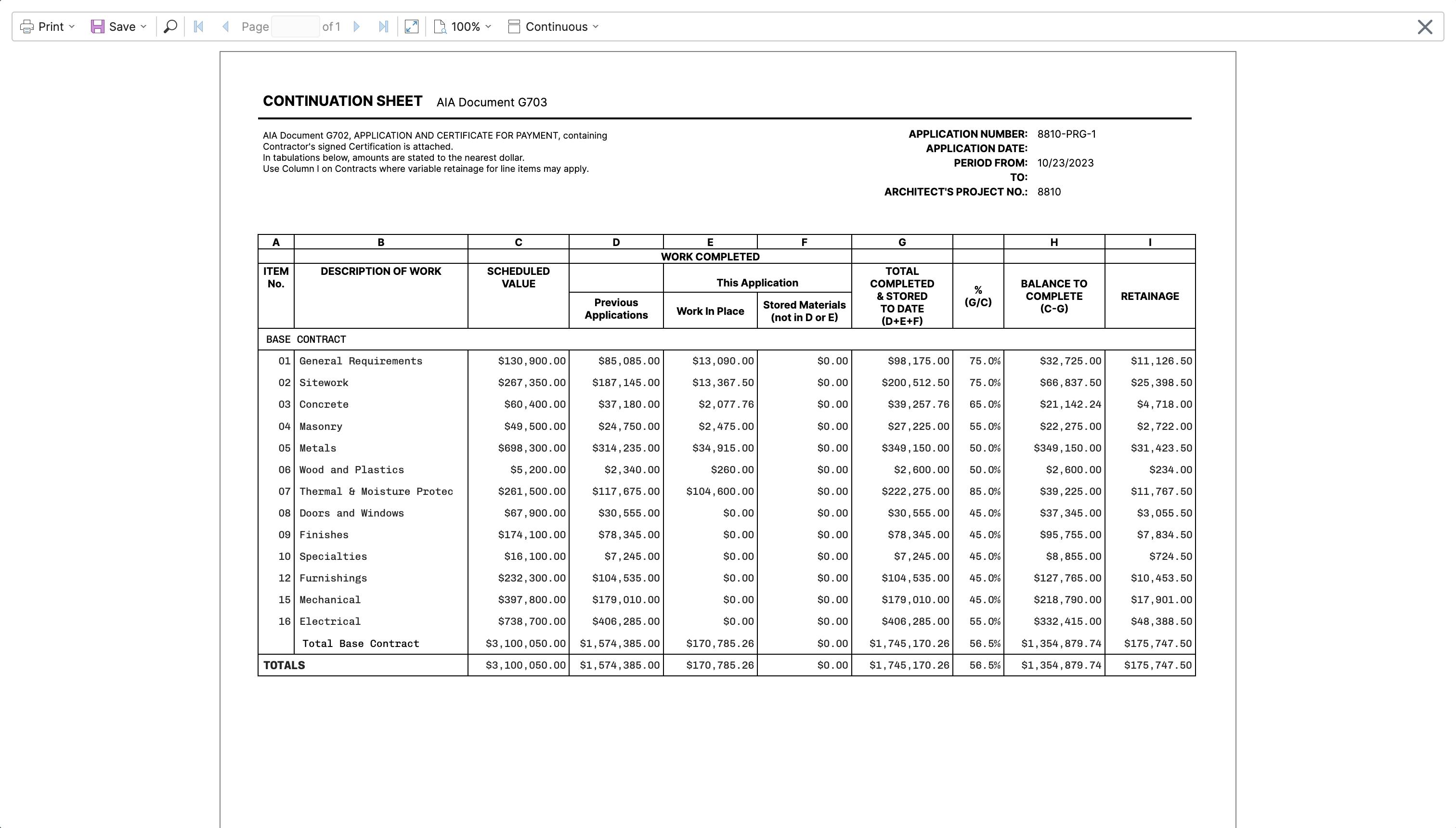 printed progress billing