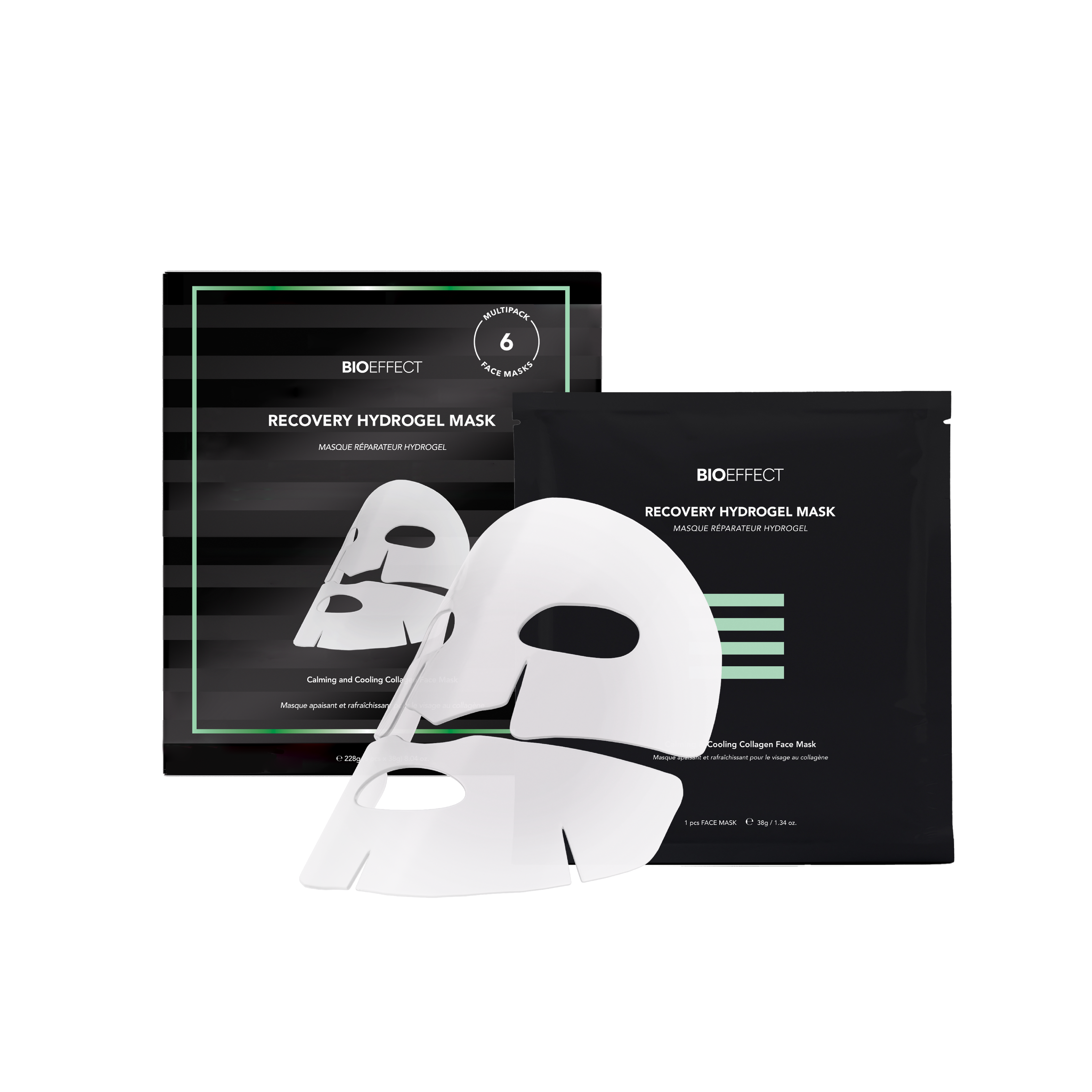 Recovery Hydrogel Mask in front of box.