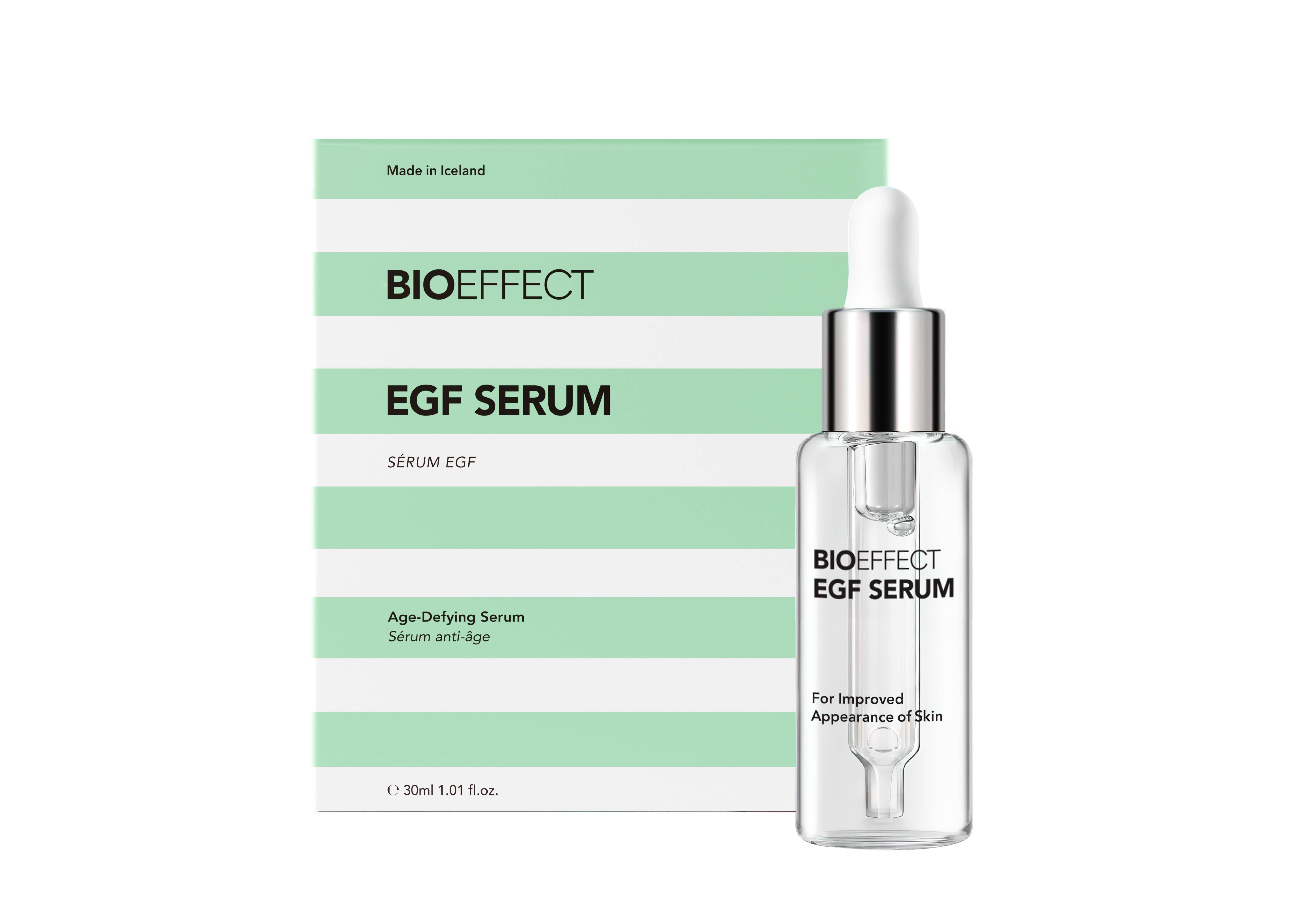 BIOEFFECT EGF Serum 30ml bottle and packaging, anti-aging serum made in Iceland for improved skin appearance