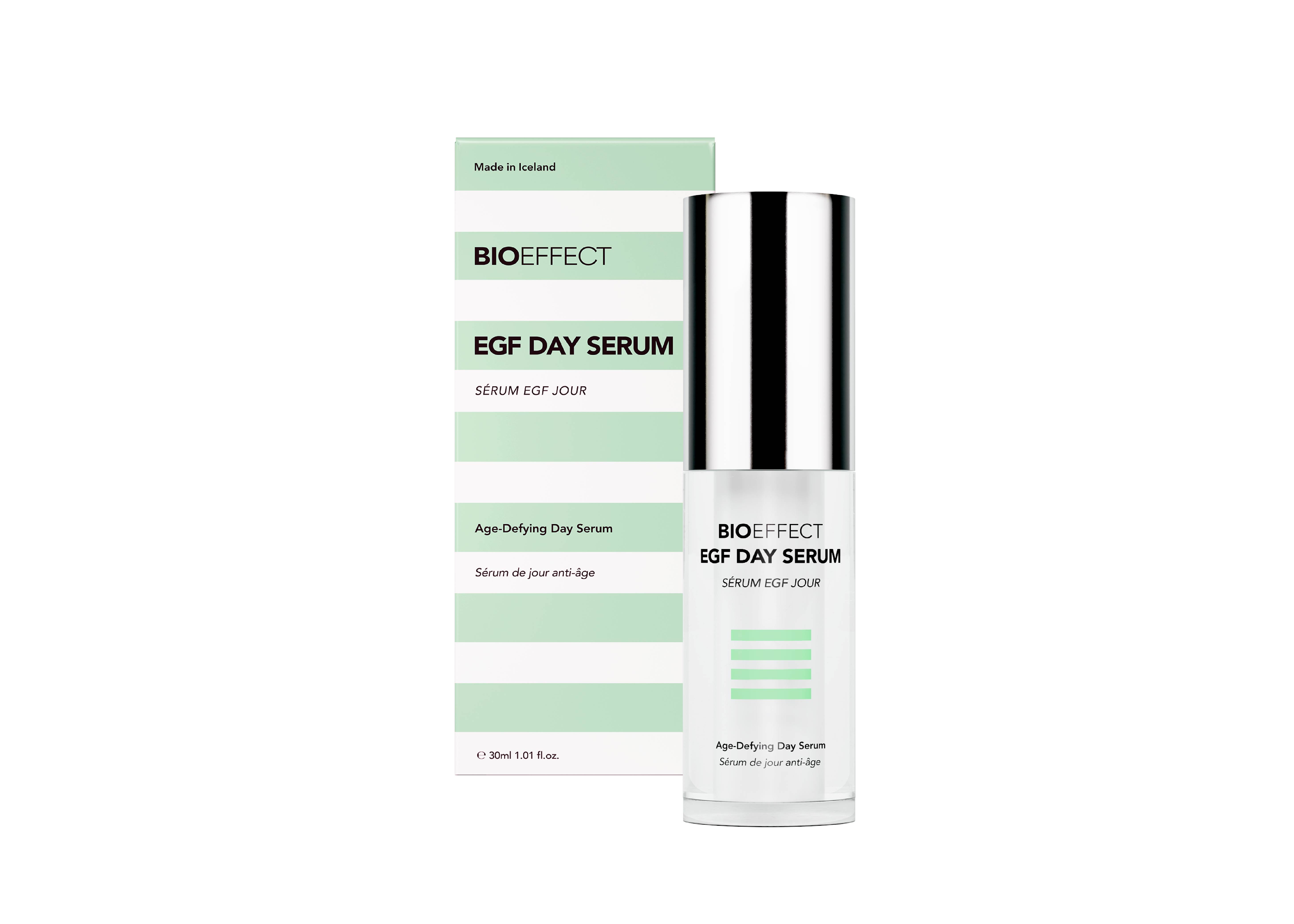 BIOEFFECT EGF Day Serum 30ml bottle and packaging, age-defying daytime serum made in Iceland for hydration and skin rejuvenation