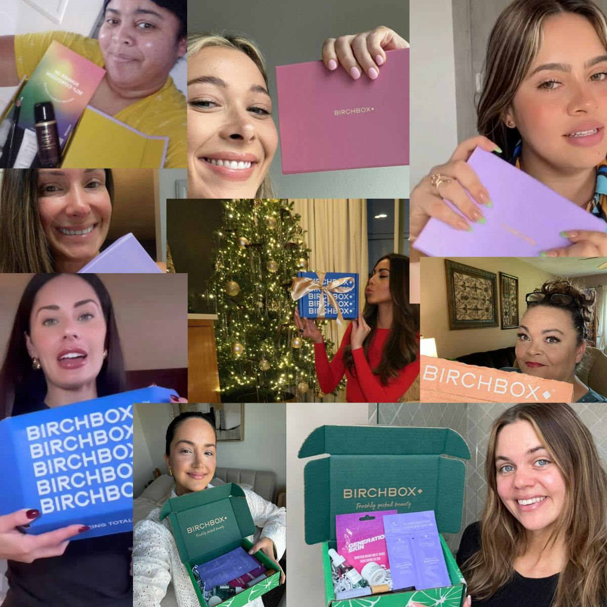 Birchbox community of happy subscribers holding their beauty boxes