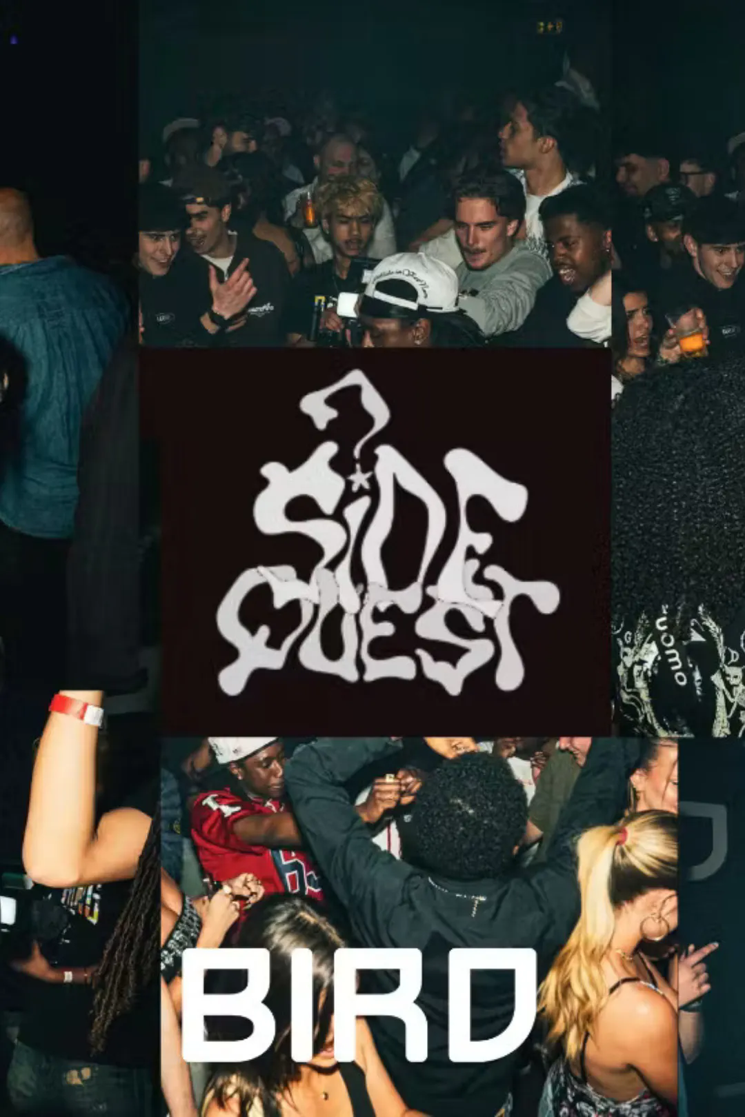SIDEQUEST collage dancing people with SIDEQUEST logo