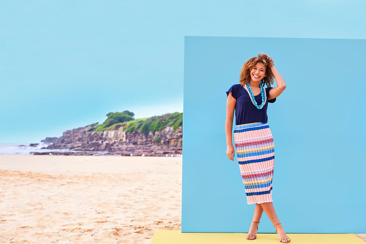 HANDPICKED BY BIRDS Pleated Stripe Skirt $129.95