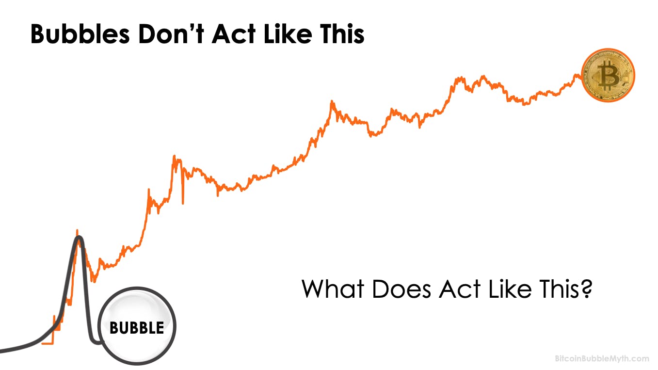 Graph depicting Bitcoin's growth over time compared to what a bubble looks like.