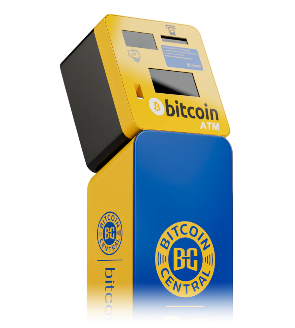 Three dimensional illustration of a Bitcoin Central ATM.