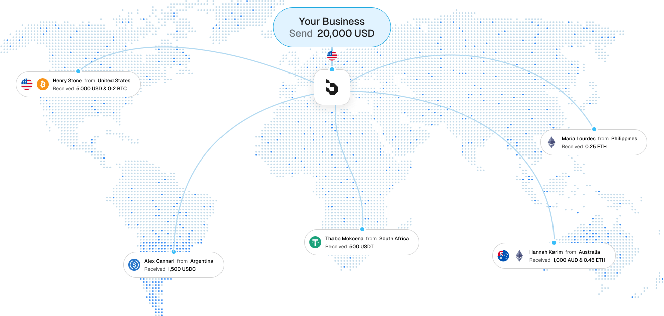 Global map showing Bitwage's service locations and coverage.
