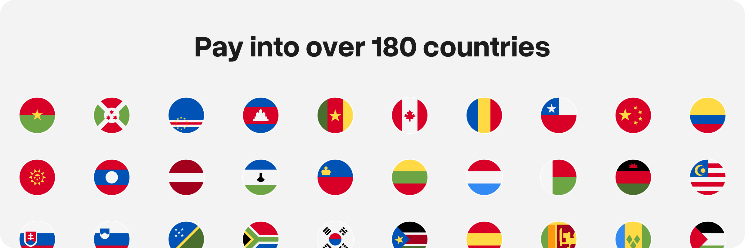 Banderas de más de 180 países donde los servicios de Bitwage están disponibles.