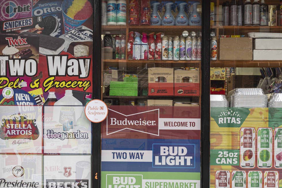 Image caption: Adam Milner, "Lime Green Apple Museum Display", 2021, found nail, plastic shards, and gum paste bow, hand-dyed velvet, birch, oil paint, found Styrofoam and polystyrene, brass wire and soldering. Exhibited at Two Ways Supermarket, Brooklyn, NY.