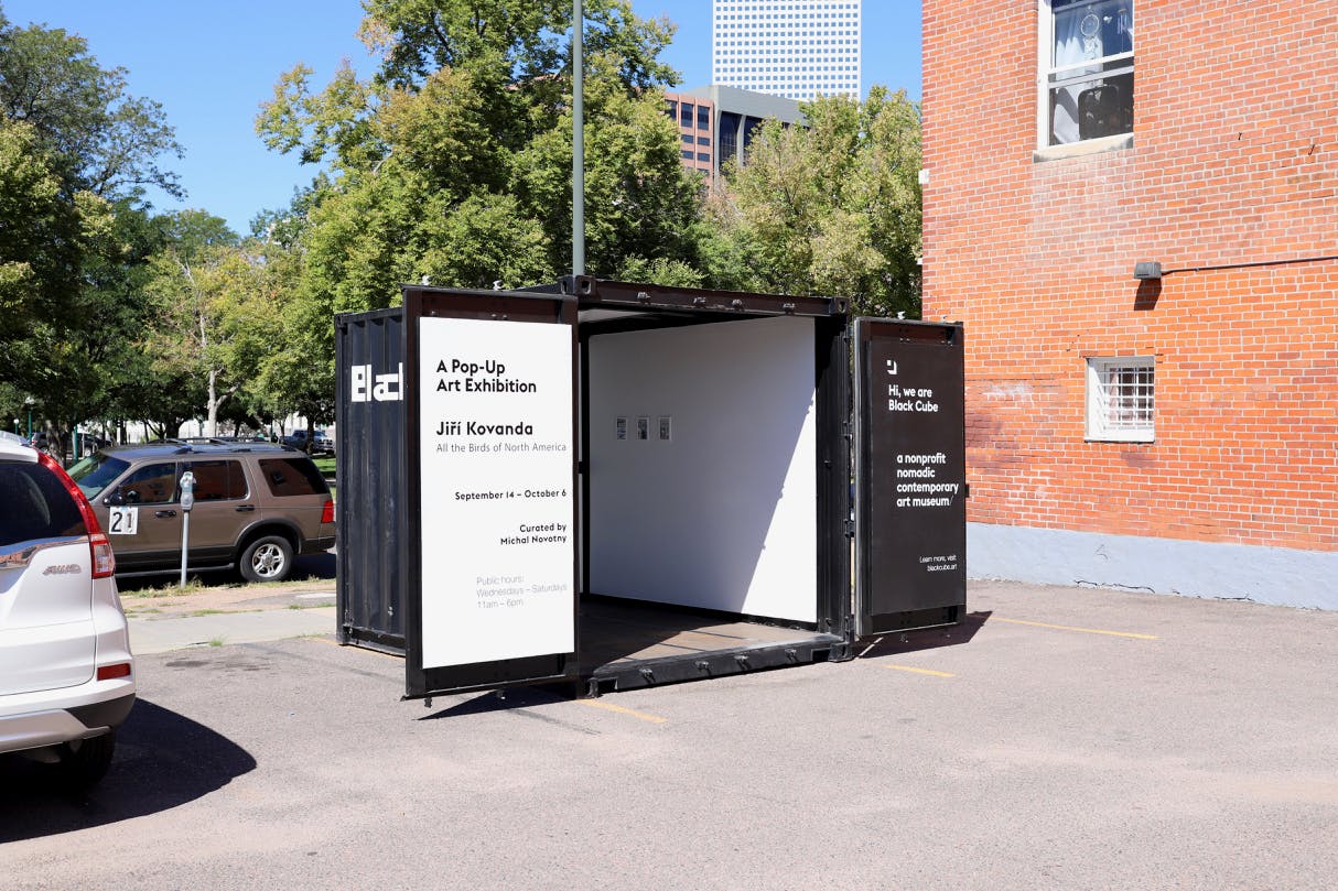 Jiří Kovanda, All the Birds of North America, 2018. 30’ RV and parking lot, Denver, CO. Courtesy of the artist and Black Cube. Photo by by Michal Novotný. 