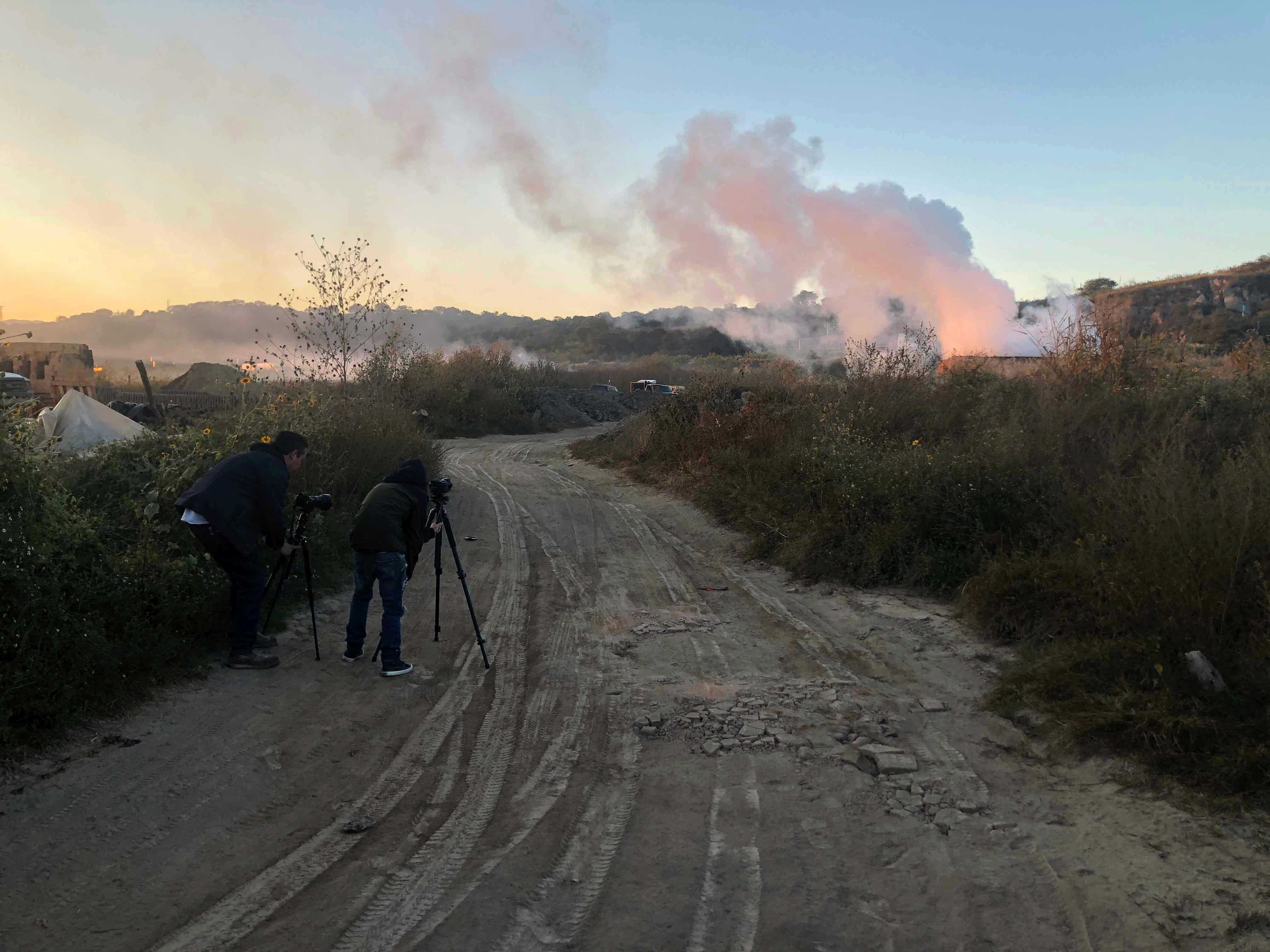 Filming the smoke rising from the kilns from the brick firing in Magdalena.