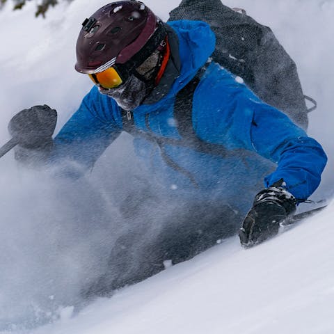 Skiing powder in the backcountry.