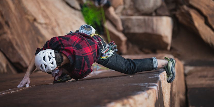 Black Diamond athlete Connor Herson climbing Air Sweeden (5.14 R) in Indian Creek.