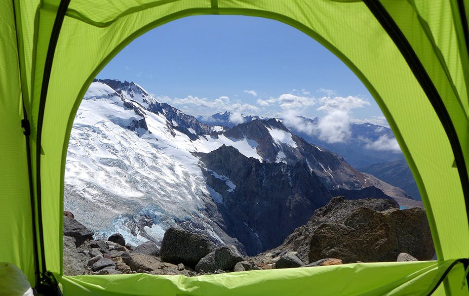 view of the mountains from tent
